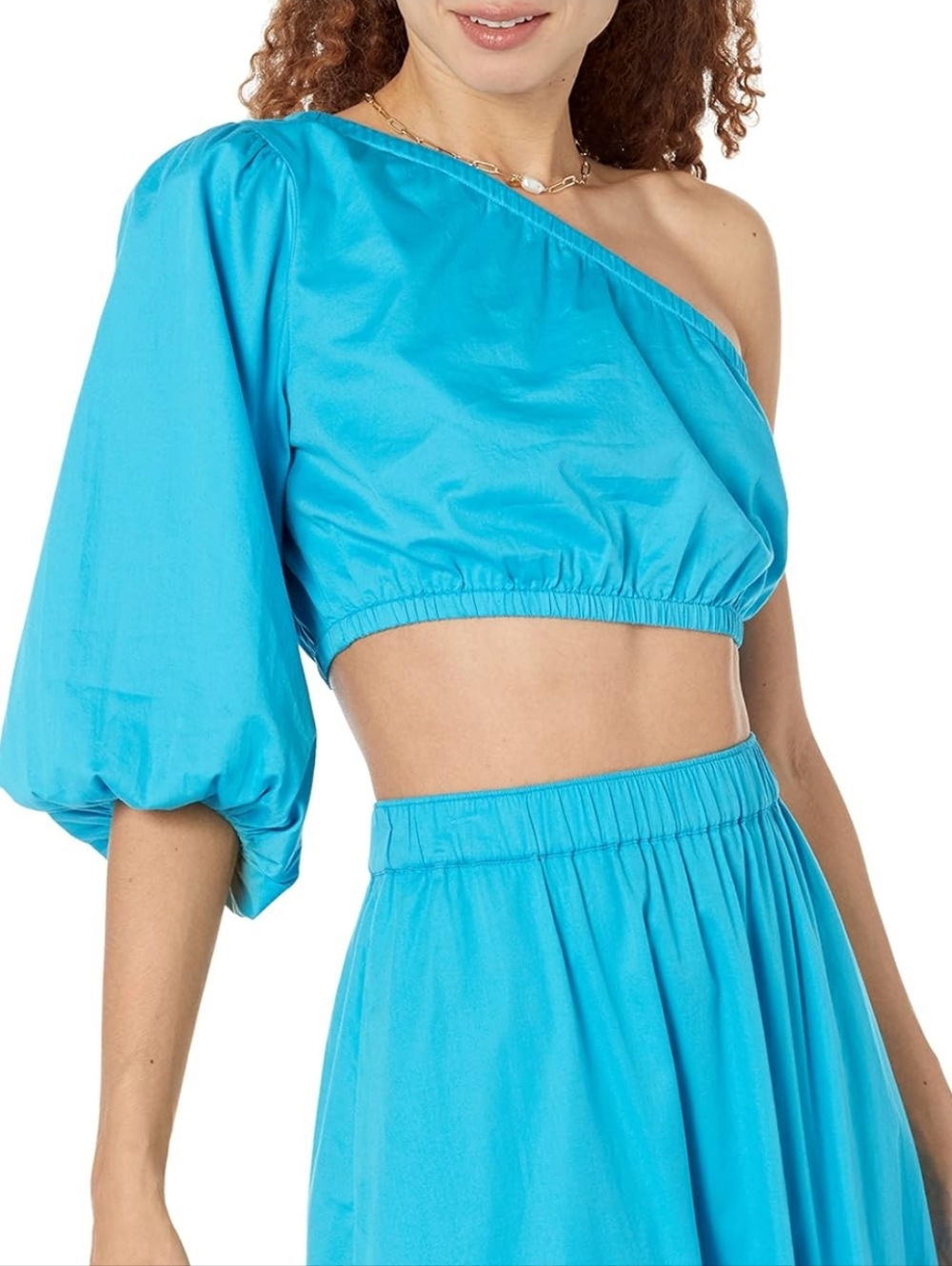New The Drop Womens Anupa Cotton One Shoulder Cropped Top Ocean Blue Size Large